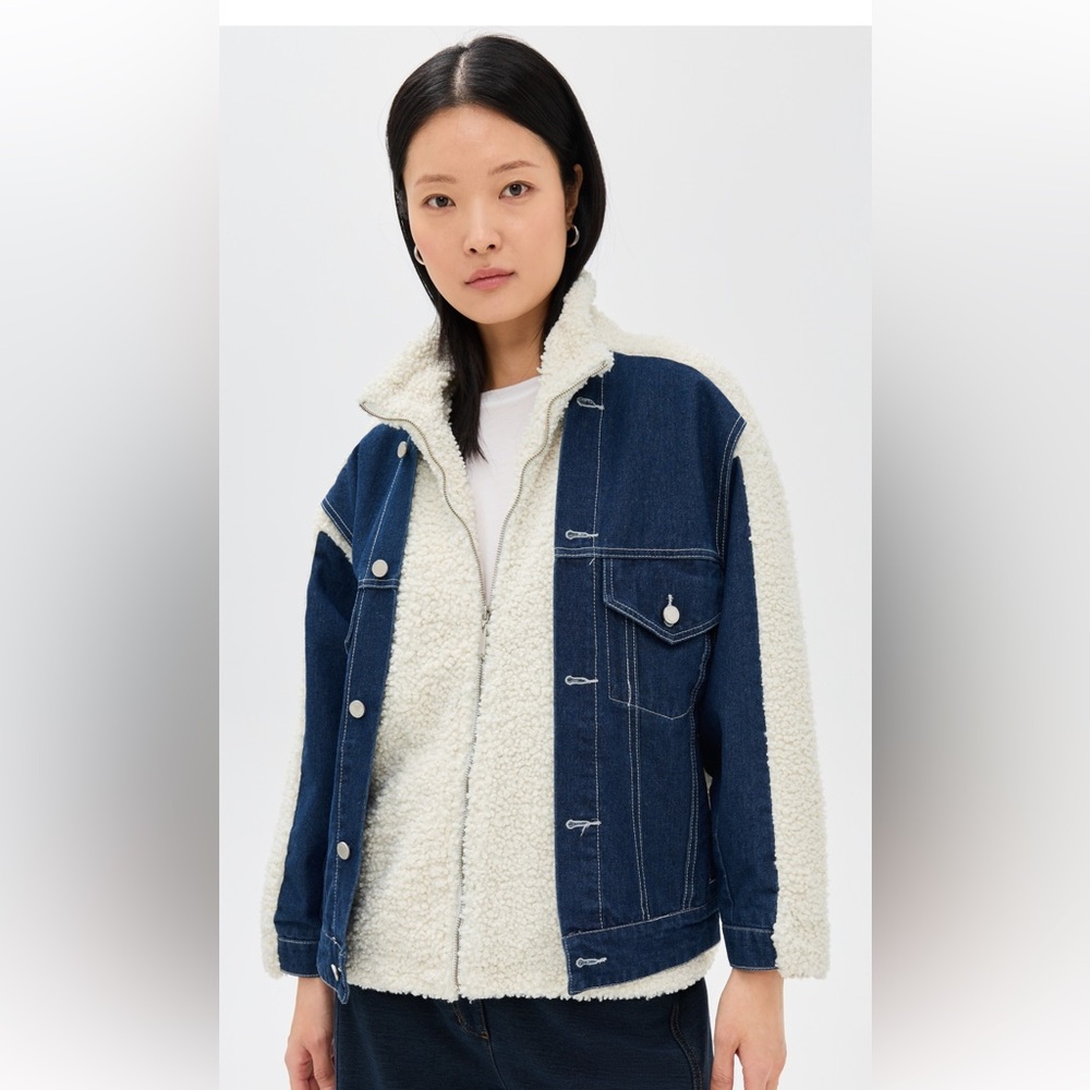 NWT Blank NYC Feeling Frosty Sherpa jacket with Jean detail size large cream tan